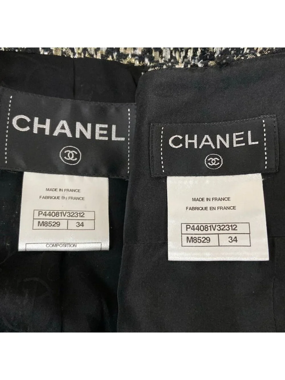 Chanel Skirt Suit S Black Gold Ivory Tweed Gripoix Cotton